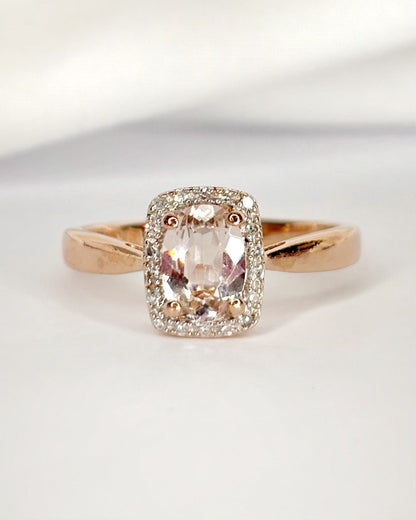 Bague Solitaire Style Art Déco Morganite 0.70 carat &amp; Diamants "Adeline" - Elliade Paris