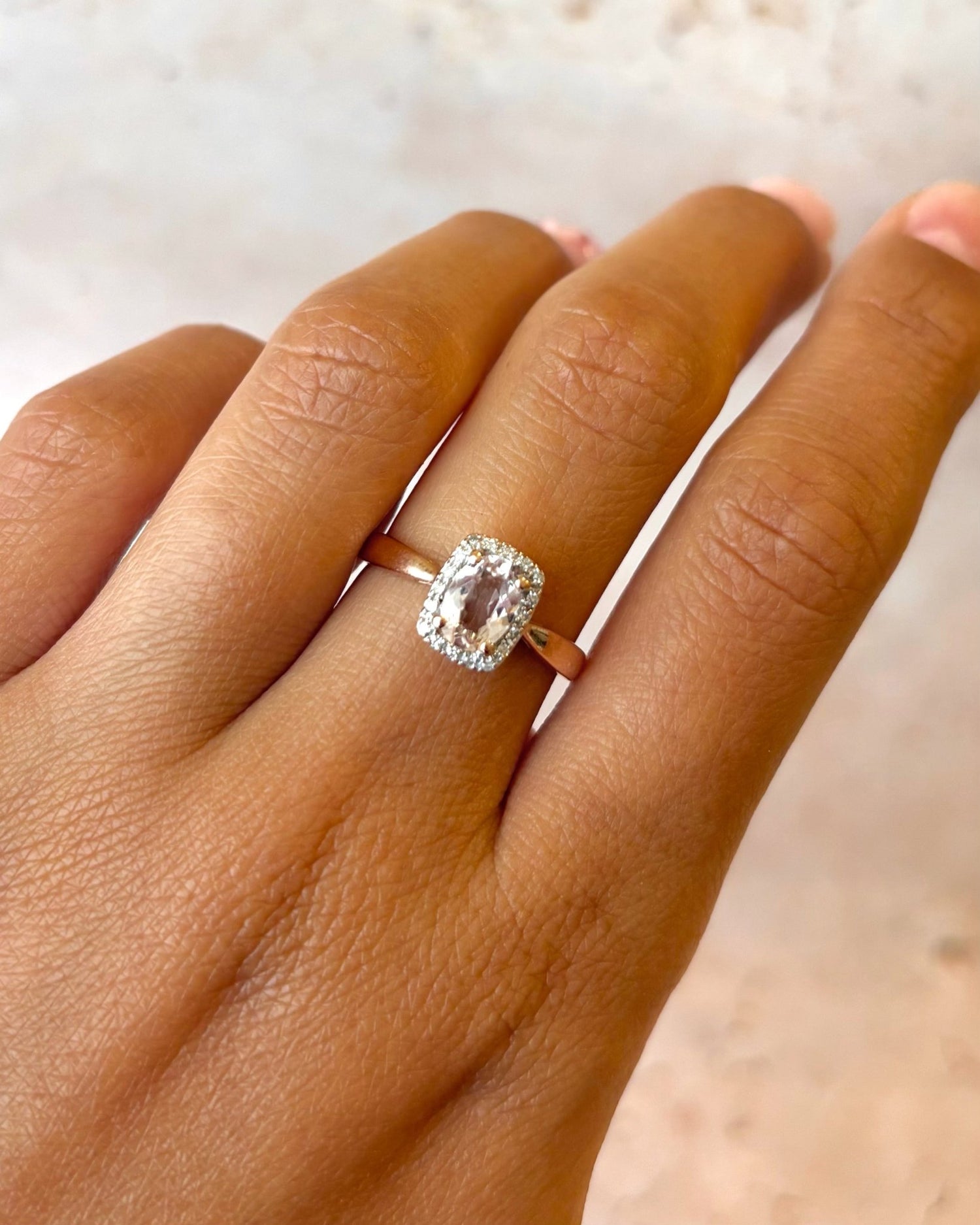 Bague Solitaire Style Art Déco Morganite 0.70 carat &amp; Diamants "Adeline" - Elliade Paris