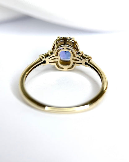 Bague Solitaire Style Art-Déco Tanzanite 1 carat &amp; Diamants 0.31 carat "Alizée" - Elliade Paris