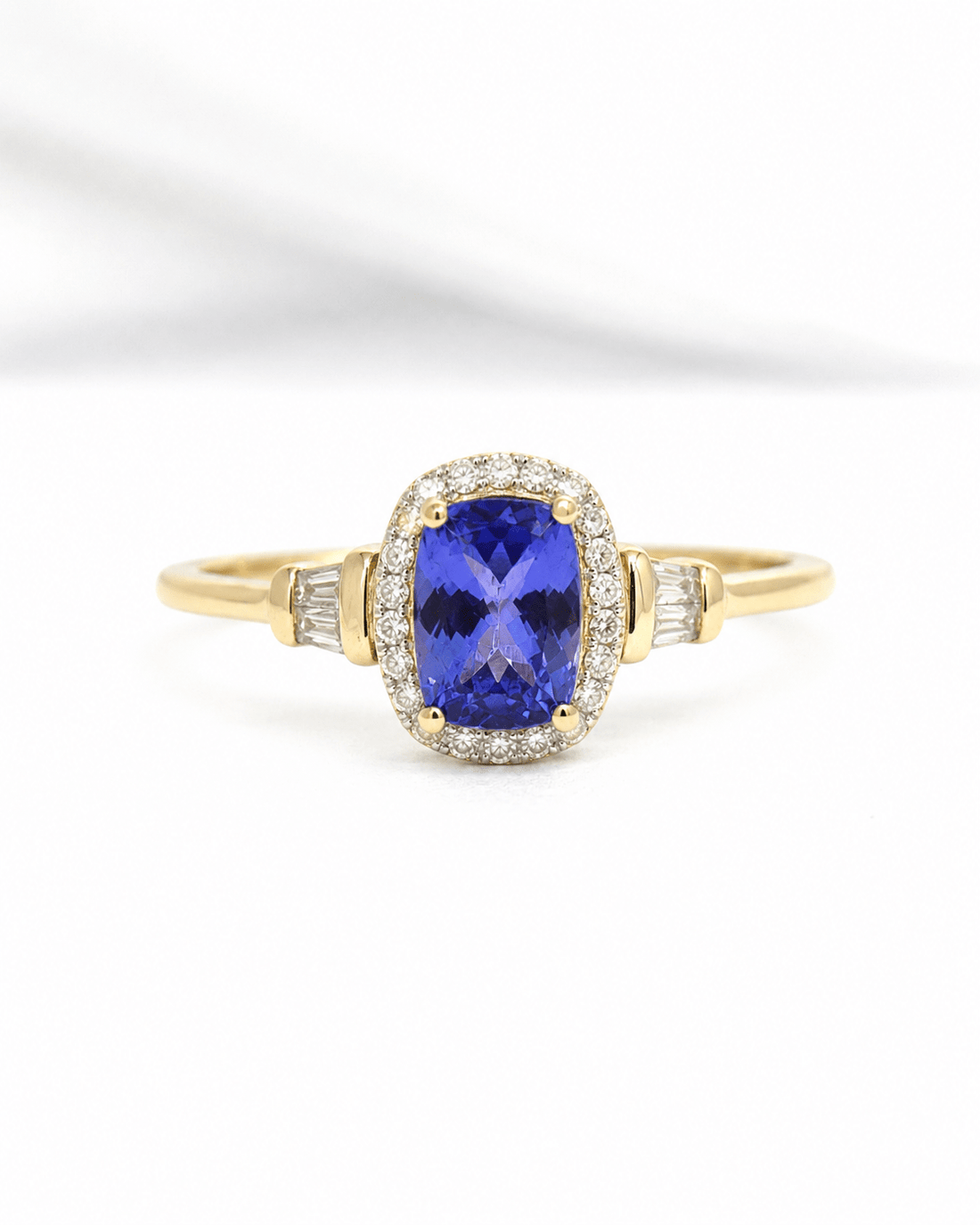 Bague Solitaire Style Art-Déco Tanzanite 1 carat &amp; Diamants 0.31 carat "Alizée" - Elliade Paris