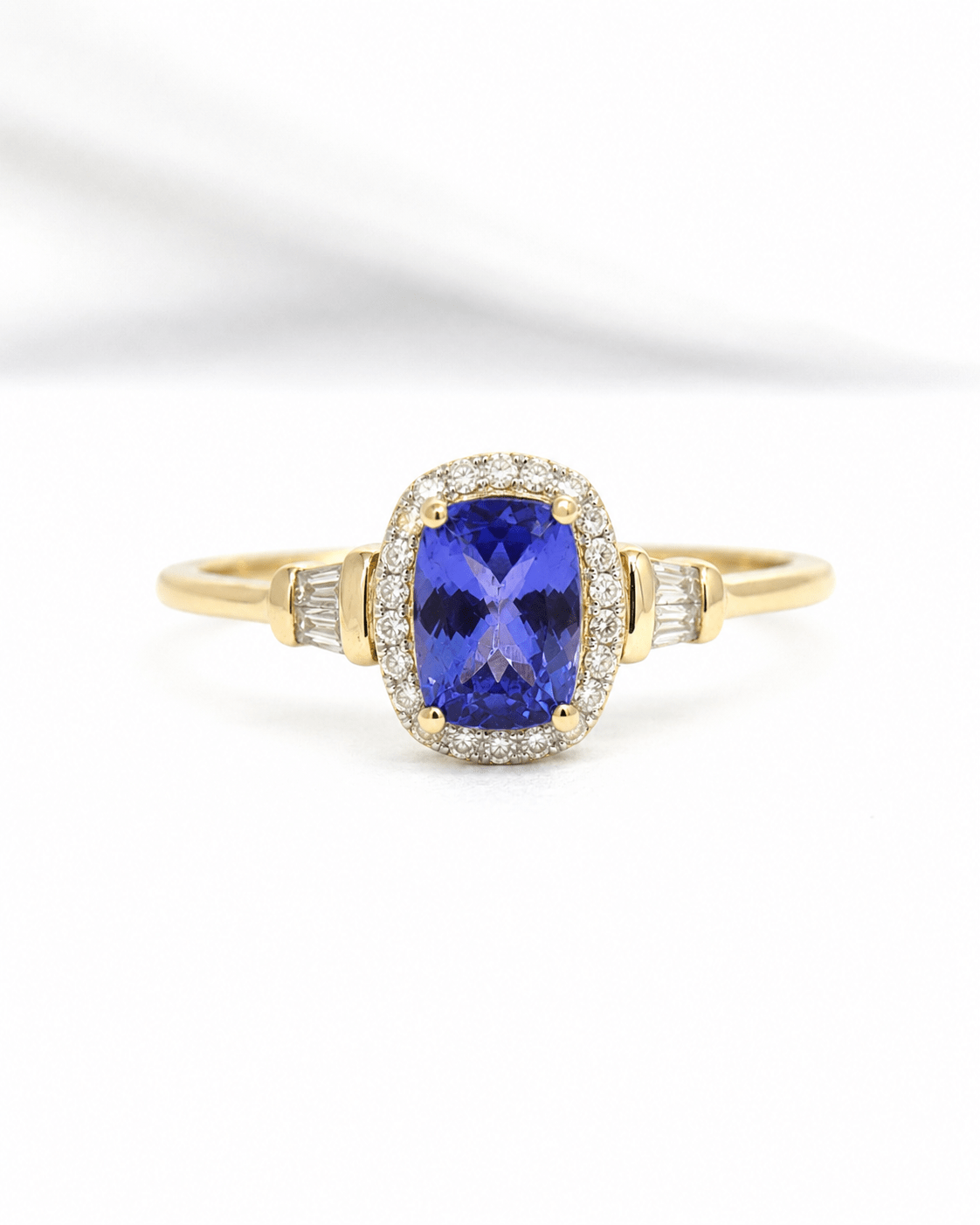 Bague Solitaire Style Art-Déco Tanzanite 1 carat &amp; Diamants 0.31 carat "Alizée" - Elliade Paris