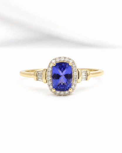 Bague Solitaire Style Art-Déco Tanzanite 1 carat &amp; Diamants 0.31 carat "Alizée" - Elliade Paris