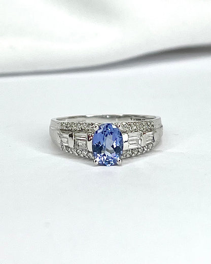 Bague Solitaire Tanzanite 1.10 carat &amp; Diamants 0.44 carat "Line" - Elliade Paris
