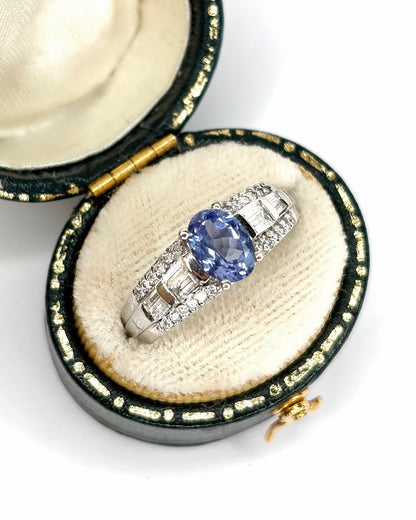 Bague Solitaire Tanzanite 1.10 carat &amp; Diamants 0.44 carat "Line" - Elliade Paris