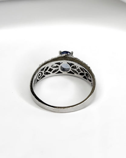 Bague Solitaire Tanzanite 1.10 carat &amp; Diamants 0.44 carat "Line" - Elliade Paris