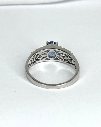 Bague Solitaire Tanzanite 1.10 carat &amp; Diamants 0.44 carat "Line" - Elliade Paris