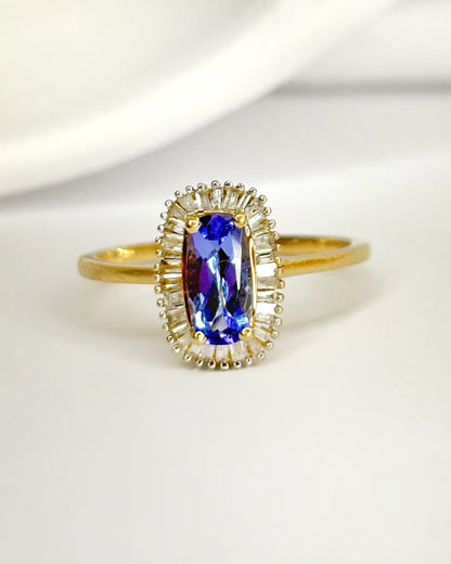 Bague Solitaire Tanzanite 1.13 carat &amp; Diamants 0.35 carat "Violetta" - Elliade Paris