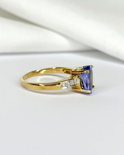 Bague Solitaire Tanzanite 2 carats &amp; 6 Diamants &quot;Aïna&quot; - Elliade Paris