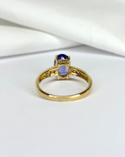 Bague Solitaire Tanzanite 2 carats &amp; 6 Diamants &quot;Aïna&quot; - Elliade Paris