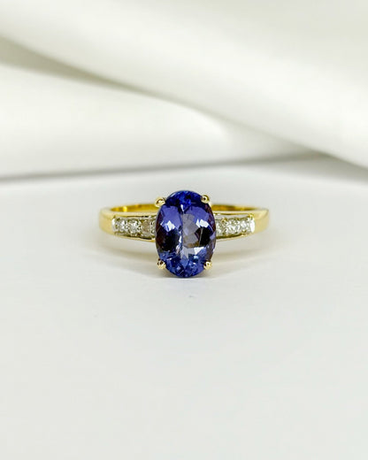 Bague Solitaire Tanzanite 2 carats &amp; 6 Diamants &quot;Aïna&quot; - Elliade Paris