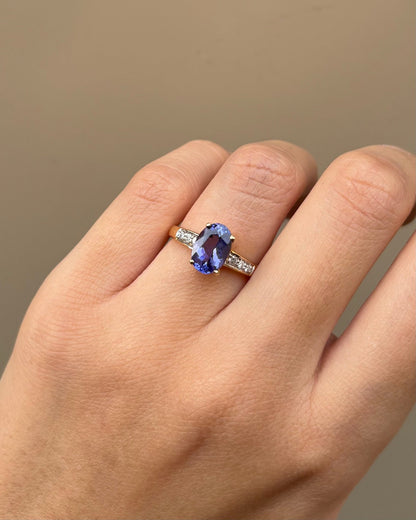 Bague Solitaire Tanzanite 2 carats &amp; 6 Diamants &quot;Aïna&quot; - Elliade Paris