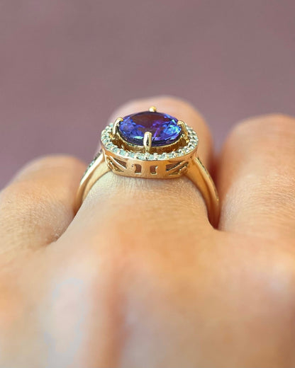 Bague Solitaire Tanzanite 2.30 carats &amp; Diamants 0.40 carat 4,59g "Iliana" - Elliade Paris