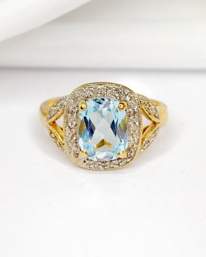 Bague Solitaire Topaze 2.20 carats &amp; Diamants "Micheline" - Elliade Paris