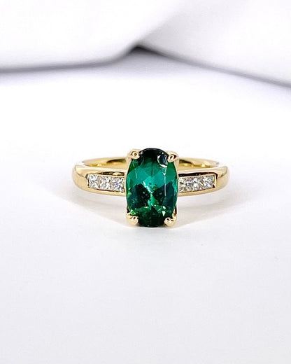 Bague Solitaire Tourmaline 1.56 carat &amp; Diamants "Léanne" - Elliade Paris