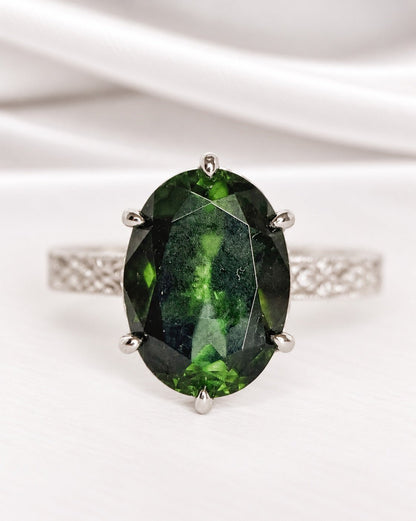 Bague Solitaire Tourmaline 4.37 carats &amp; Diamants "Irina" - Elliade Paris