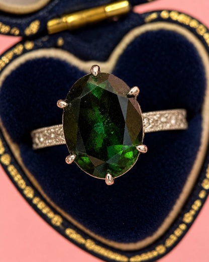 Bague Solitaire Tourmaline 4.37 carats &amp; Diamants "Irina" - Elliade Paris