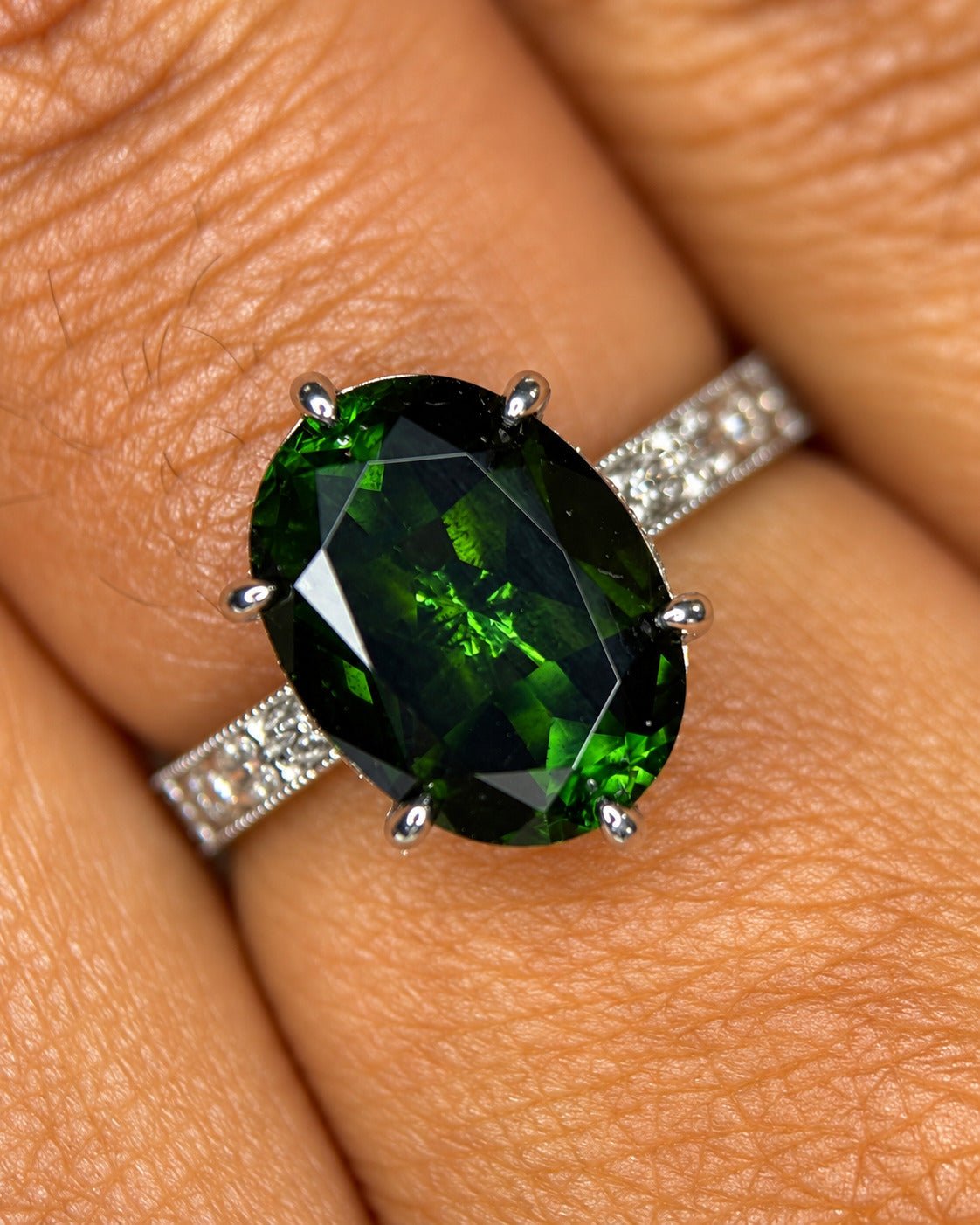Bague Solitaire Tourmaline 4.37 carats &amp; Diamants "Irina" - Elliade Paris