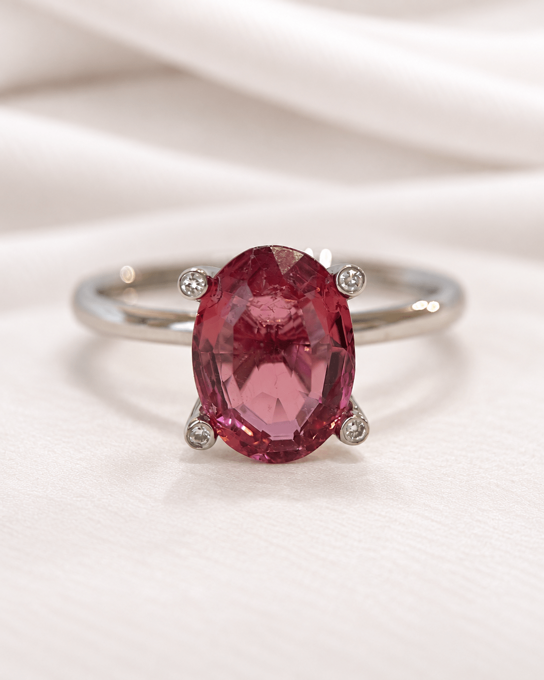Bague Solitaire Tourmaline Rose 1.90 carat &amp; Diamants "Vicky" - Elliade Paris