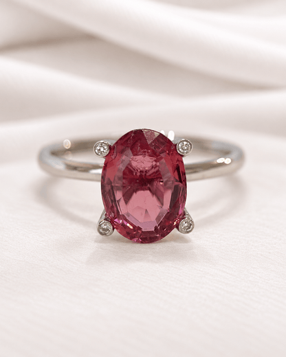Bague Solitaire Tourmaline Rose 1.90 carat &amp; Diamants "Vicky" - Elliade Paris