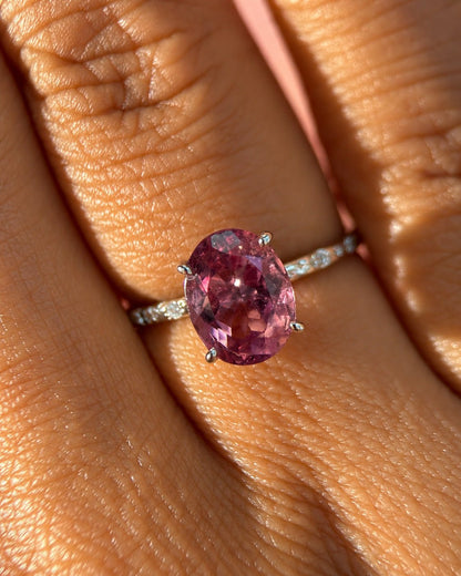 Bague Solitaire Tourmaline Rose 2.20 carats &amp; Diamants "Tania" - Elliade Paris