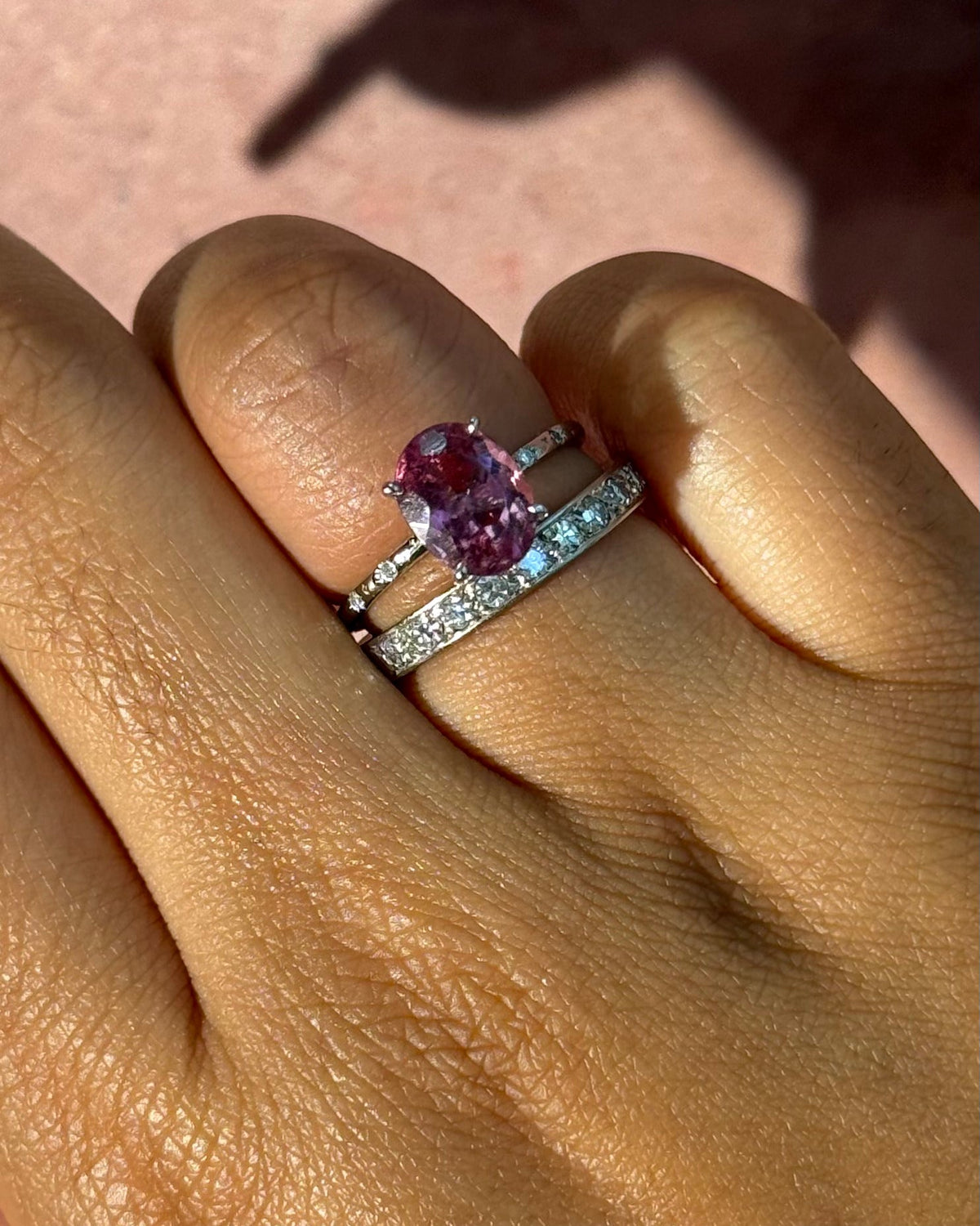 Bague Solitaire Tourmaline Rose 2.20 carats &amp; Diamants "Tania" - Elliade Paris