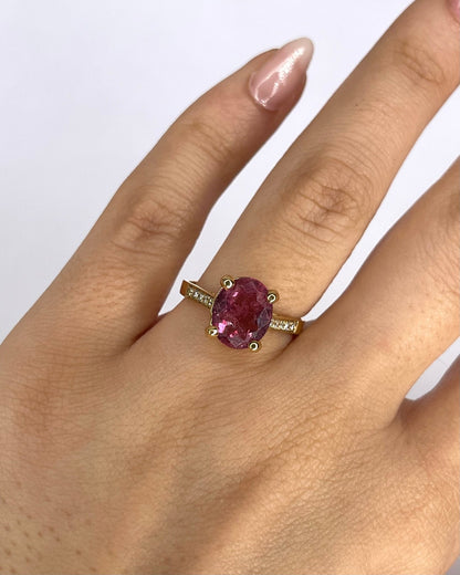 Bague Solitaire Tourmaline Rose 2.40 carats &amp; Diamants "Pauline" - Elliade Paris