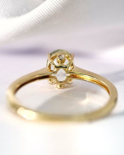 Bague Solitaire Tourmaline Sauge 1.12 carat &amp; Diamants "Vanessa" - Elliade Paris