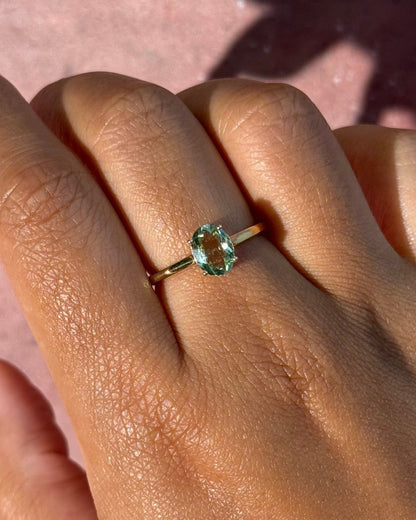 Bague Solitaire Tourmaline Sauge 1.12 carat &amp; Diamants "Vanessa" - Elliade Paris