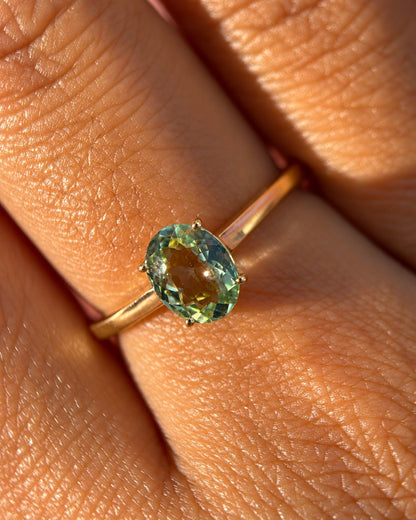 Bague Solitaire Tourmaline Sauge 1.12 carat &amp; Diamants "Vanessa" - Elliade Paris