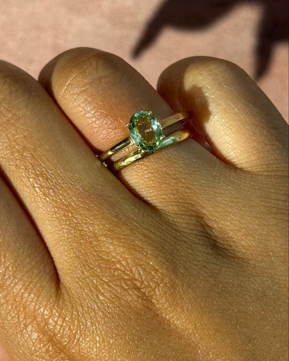 Bague Solitaire Tourmaline Sauge 1.12 carat &amp; Diamants "Vanessa" - Elliade Paris
