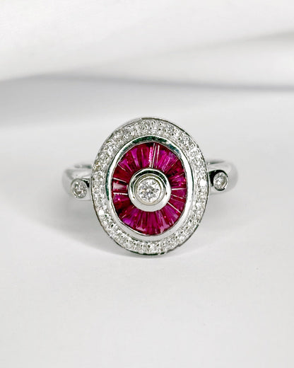 Bague style Art - Déco 18 Rubis 0.72 carat &amp; 18 Diamants "Nausica" - Elliade Paris