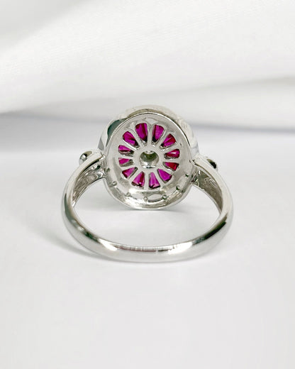 Bague style Art - Déco 18 Rubis 0.72 carat &amp; 18 Diamants "Nausica" - Elliade Paris