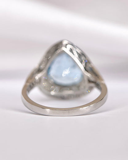 Bague Style Art-Déco Aigue-Marine 3.88 carats &amp; Diamants 0.49 carat "Ariette" - Elliade Paris