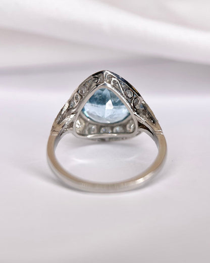 Bague Style Art-Déco Aigue-Marine 3.88 carats &amp; Diamants 0.49 carat "Ariette" - Elliade Paris