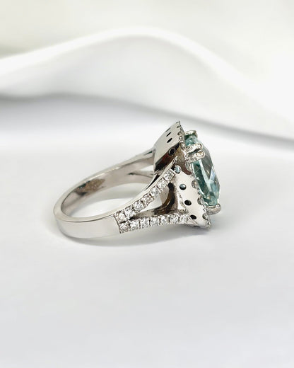 Bague Style Art - Déco Aigue - Marine 6.85 carats &amp; Diamants 1 carat &amp; Or 10,37g "Célia" - Elliade Paris
