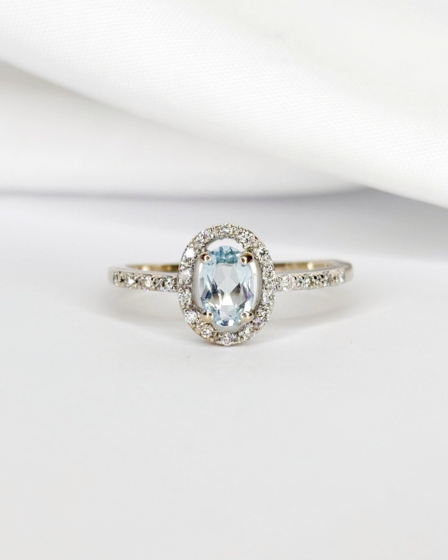 Bague Style Art - Déco Aigue - Marine &amp; Diamants "Coline" - Elliade Paris