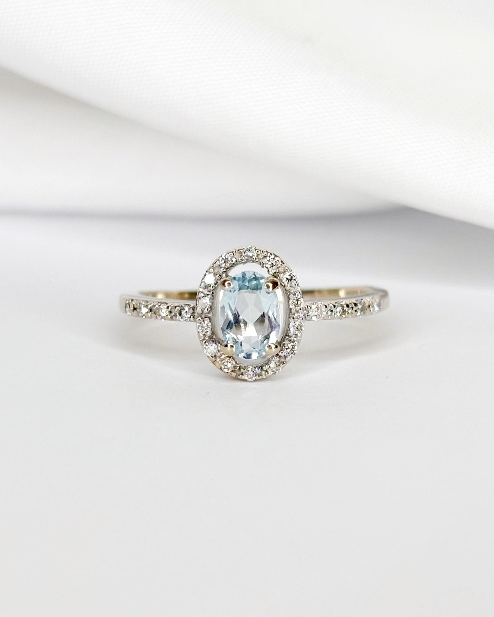Bague Style Art - Déco Aigue - Marine &amp; Diamants "Coline" - Elliade Paris