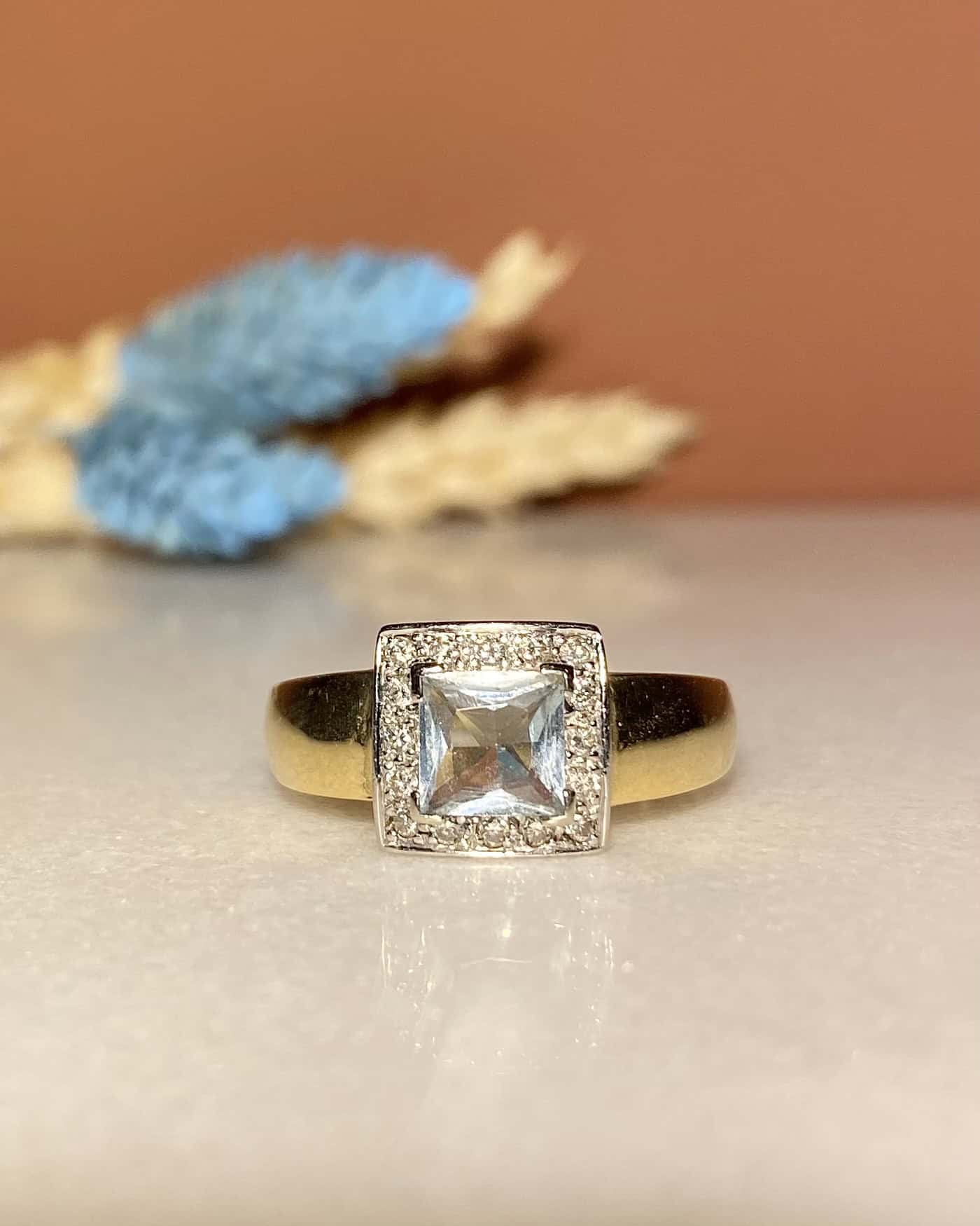 Bague Style Art - Déco Aigue - Marine et Diamants "Lotti" - Elliade Paris