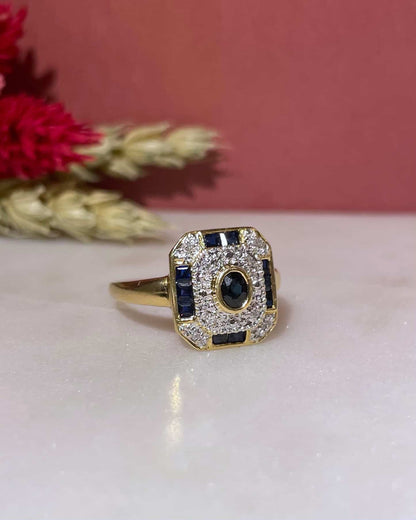 Bague style Art-déco Saphirs 0.50 carat et Diamants &quot;Eleni&quot;