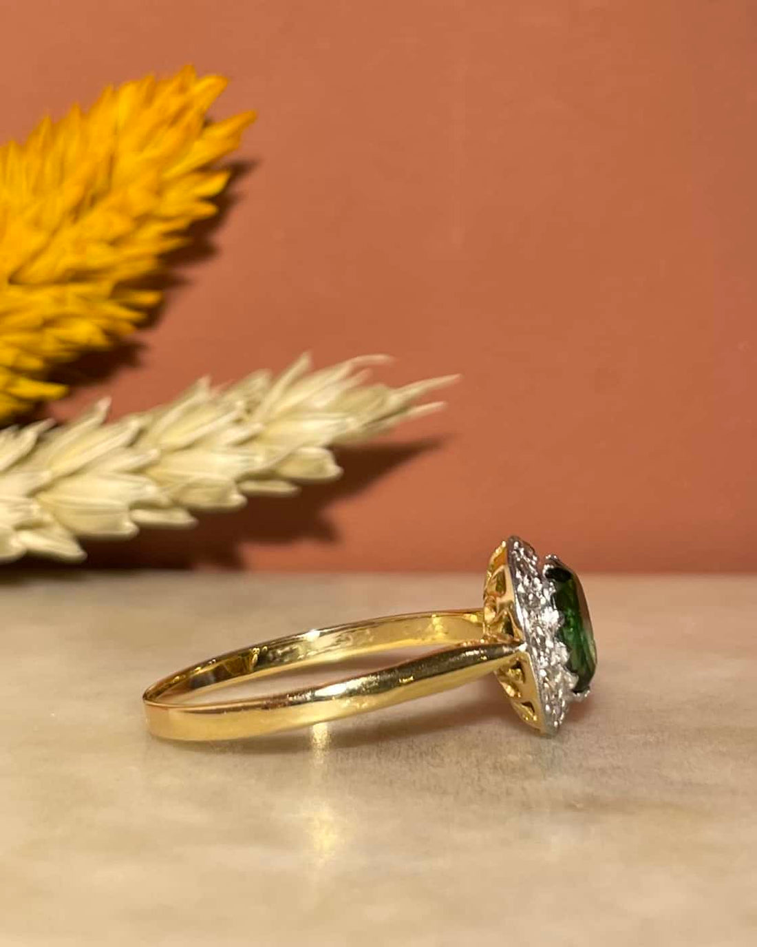 Bague Style Art Deco Tourmaline Verte &amp; Diamants &quot;Havana&quot;