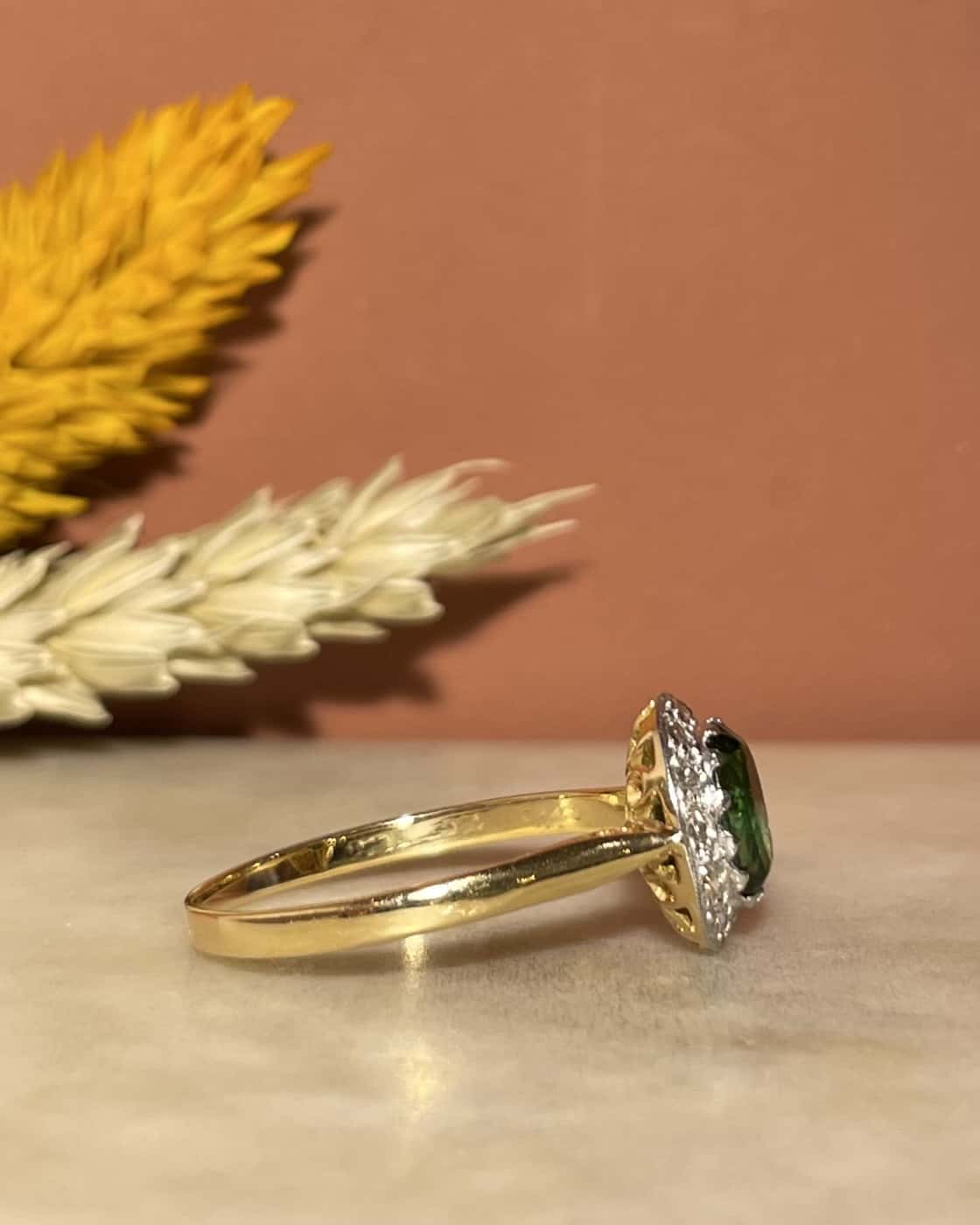 Bague Style Art Deco Tourmaline Verte &amp; Diamants &quot;Havana&quot;
