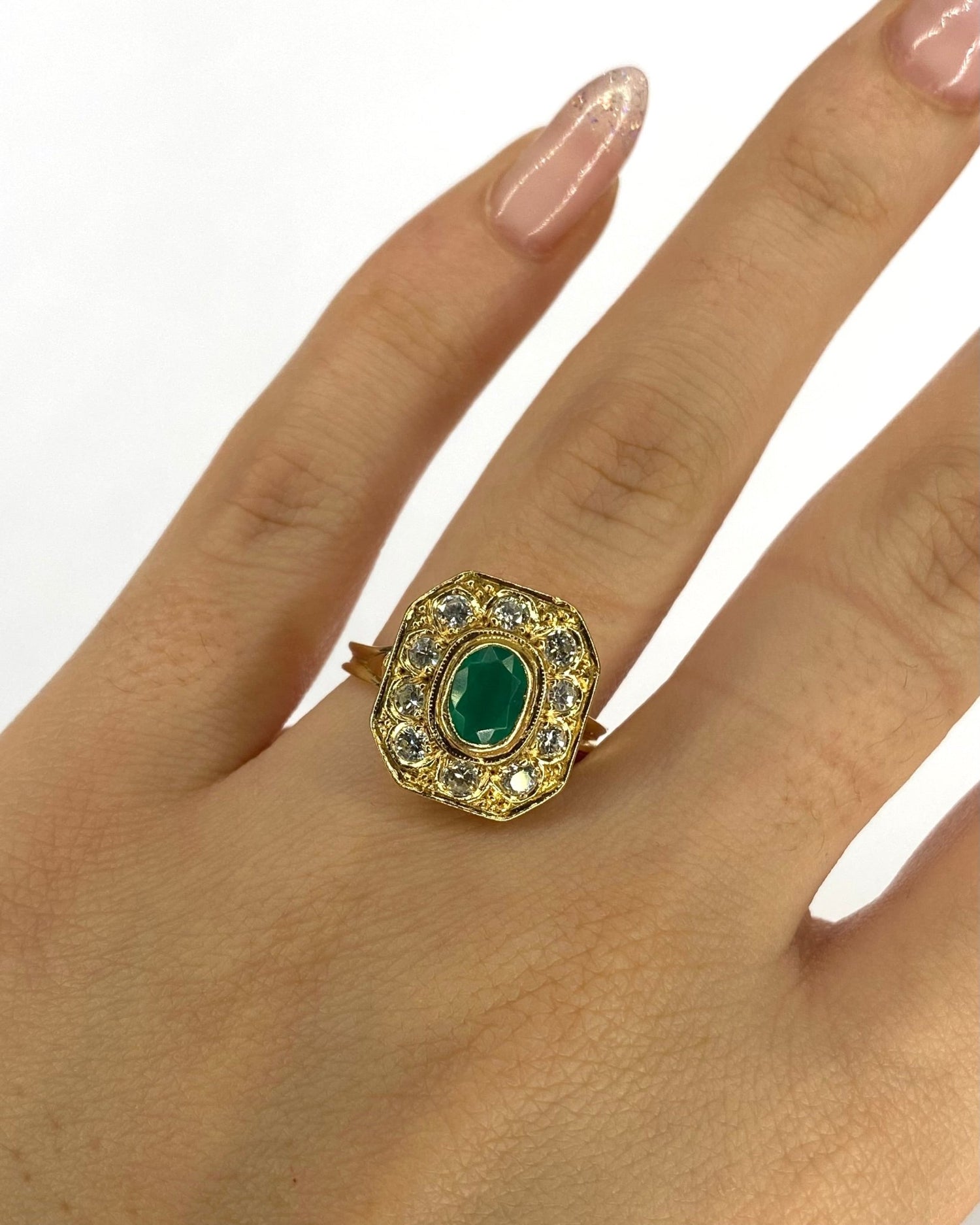 Bague Style Art Déco Calcédoine 0.55 carat &amp; Diamants 0.50 carat "Blandine" - Elliade Paris