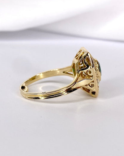 Bague Style Art Déco Calcédoine 0.55 carat &amp; Diamants 0.50 carat "Blandine" - Elliade Paris