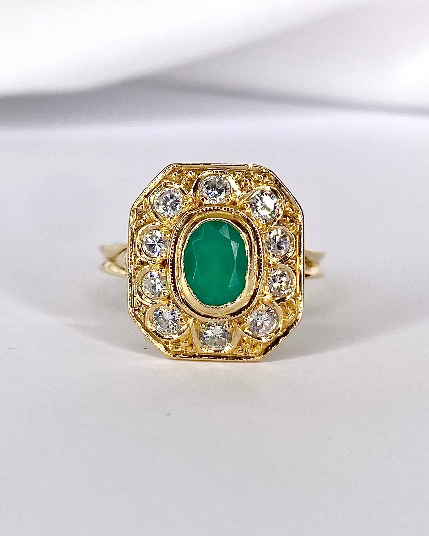 Bague Style Art Déco Calcédoine 0.55 carat &amp; Diamants 0.50 carat "Blandine" - Elliade Paris