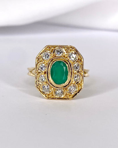 Bague Style Art Déco Calcédoine 0.55 carat &amp; Diamants 0.50 carat "Blandine" - Elliade Paris