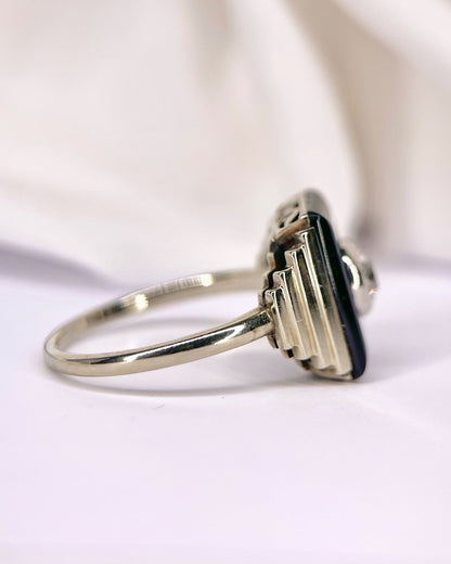 Bague Style Art-Déco Diamant 0.28 carat G/SI1 &amp; Onyx "Éliane" - Elliade Paris