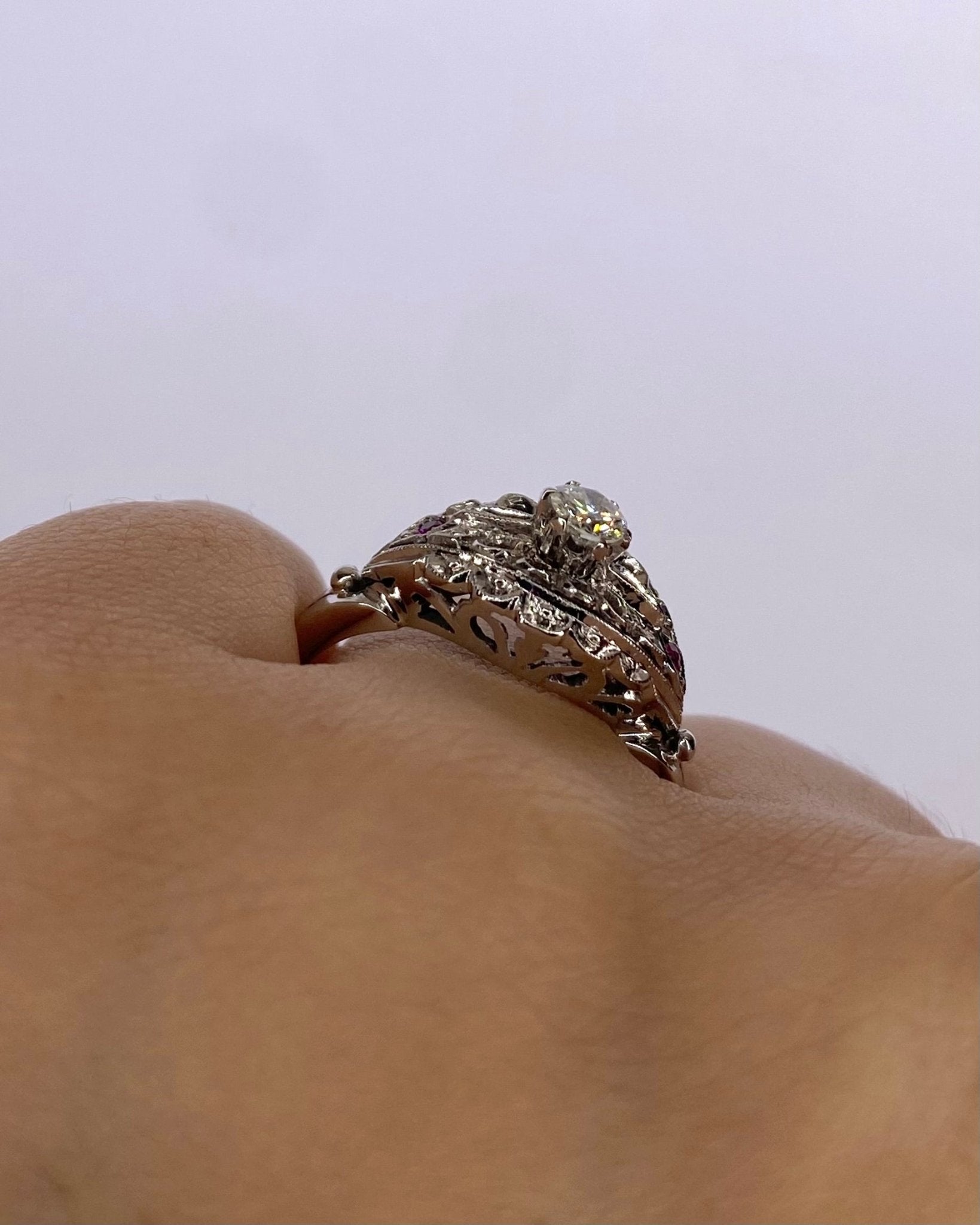 Bague Style Art Déco Diamant &amp; Rubis "Livy" - Elliade Paris