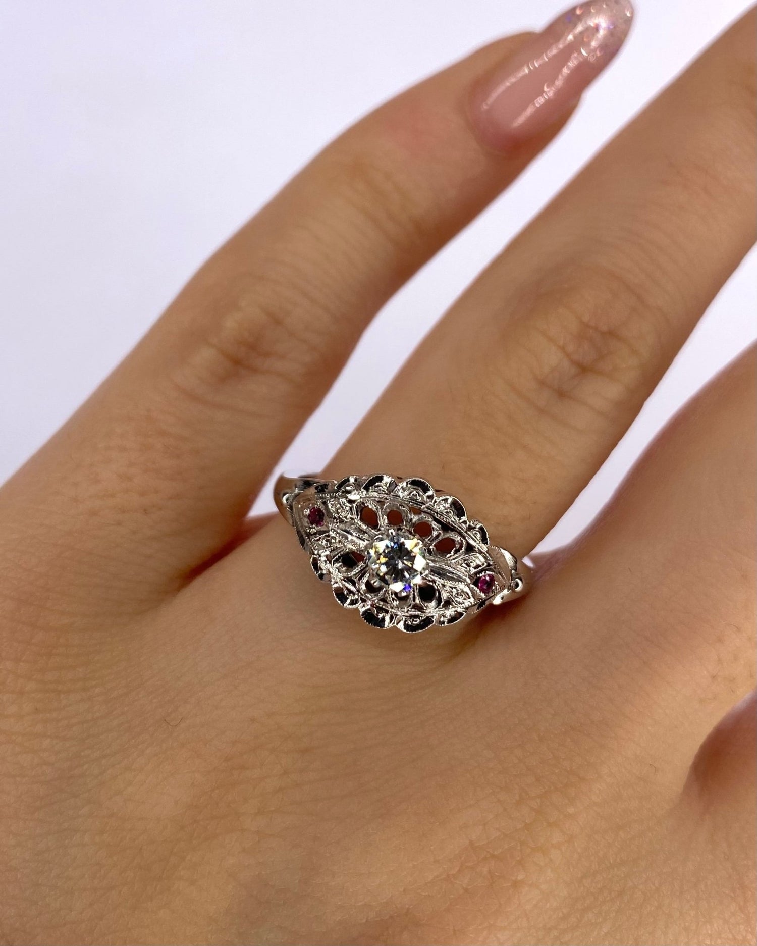 Bague Style Art Déco Diamant &amp; Rubis "Livy" - Elliade Paris