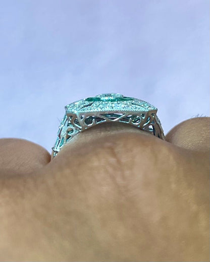 Bague Style Art-Déco Diamants 0.77 carat &amp; Émeraudes "Isolde" - Elliade Paris