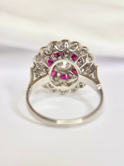 Bague Style Art-Déco Diamants 1.26 carat &amp; Rubis 0.60 carat "Zahia" - Elliade Paris